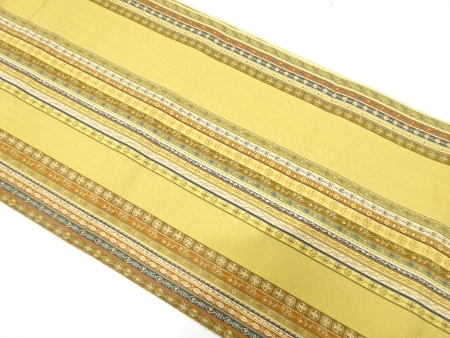 縞に更紗模様織り出し　名古屋帯